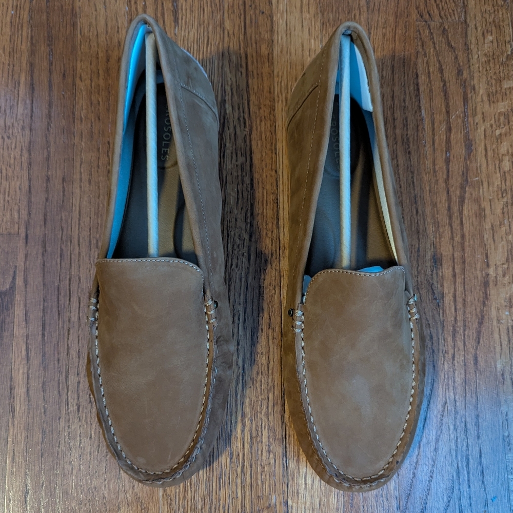 Aerosoles | Bleeker Leather Slip-On Loafer Shoes | Tan Nubuck 123 | 12W